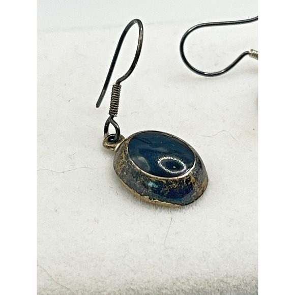 Vintage Native American Black Onyx Silver Earrings - Picture 4 of 5